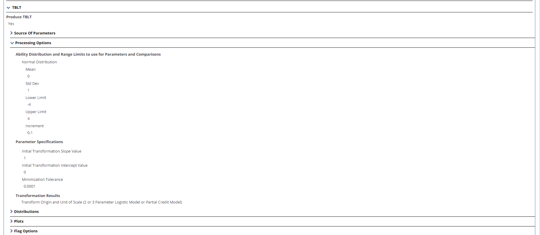 TBLT - View Processing Options